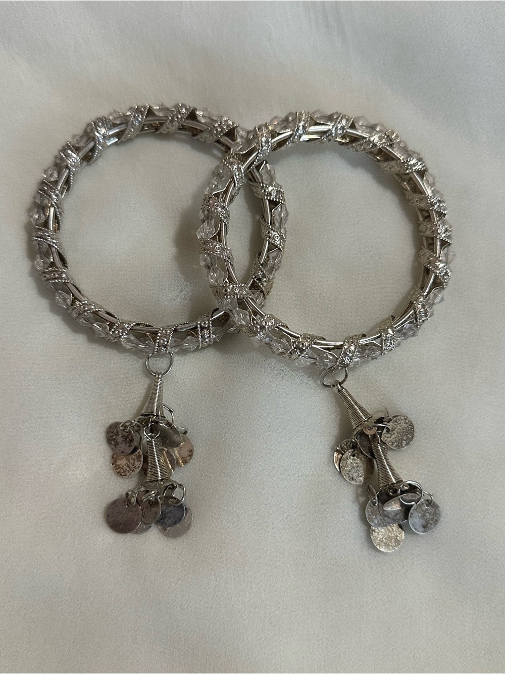 Silver-Tone Women’s Dangle Coin Bangle Bracelet Set